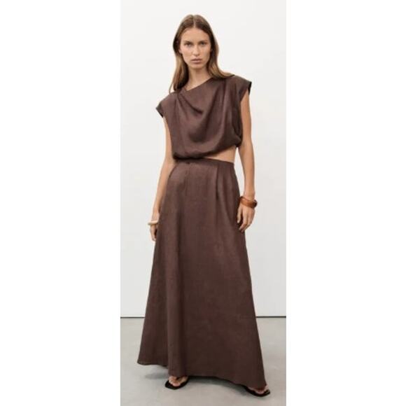NWT Dissh Amy Linen Midi Maxi Skirt in Chocolate Women's Sz. 12